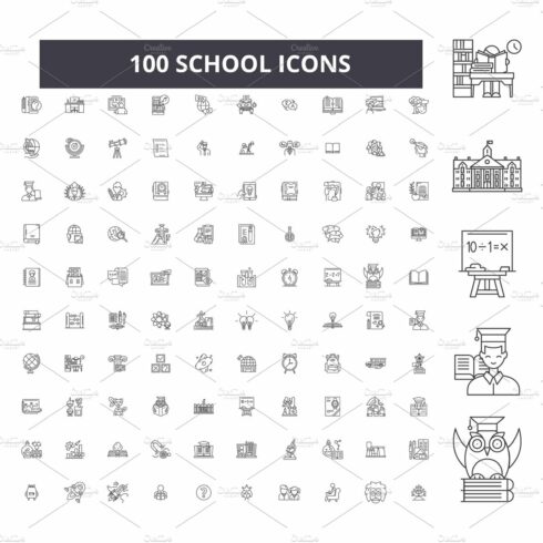 School editable line icons vector cover image.