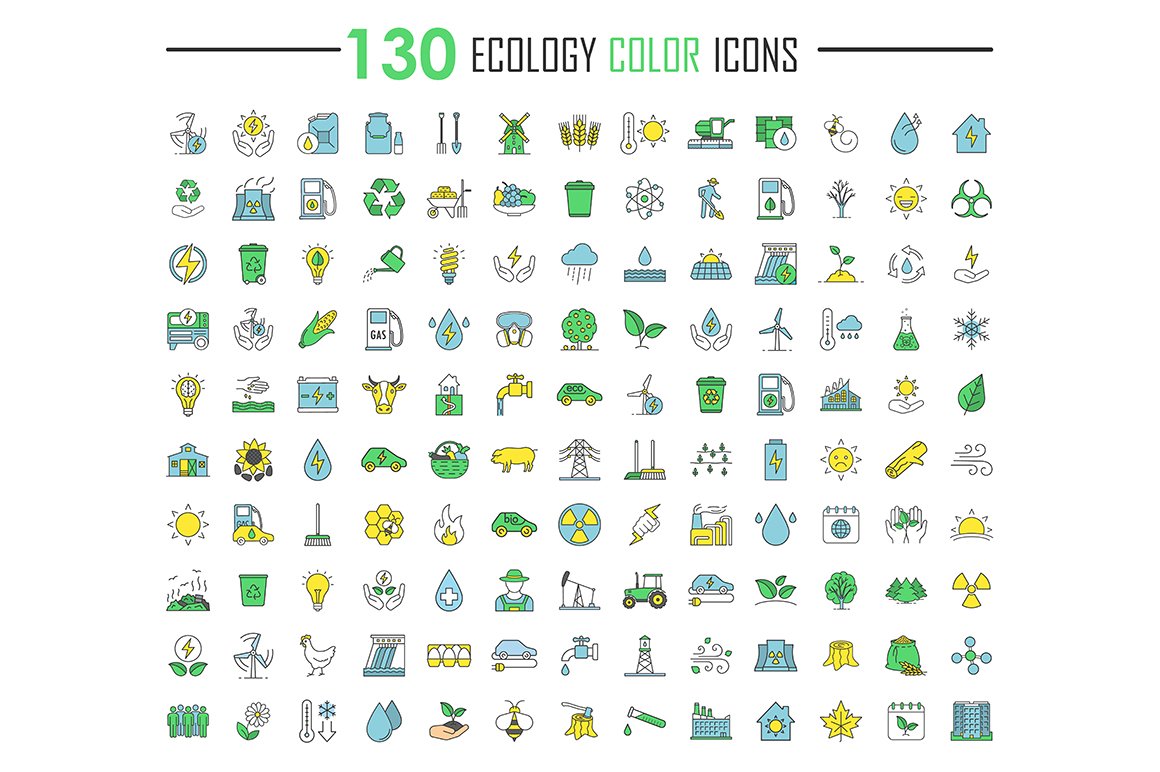 Ecology color icons big set cover image.