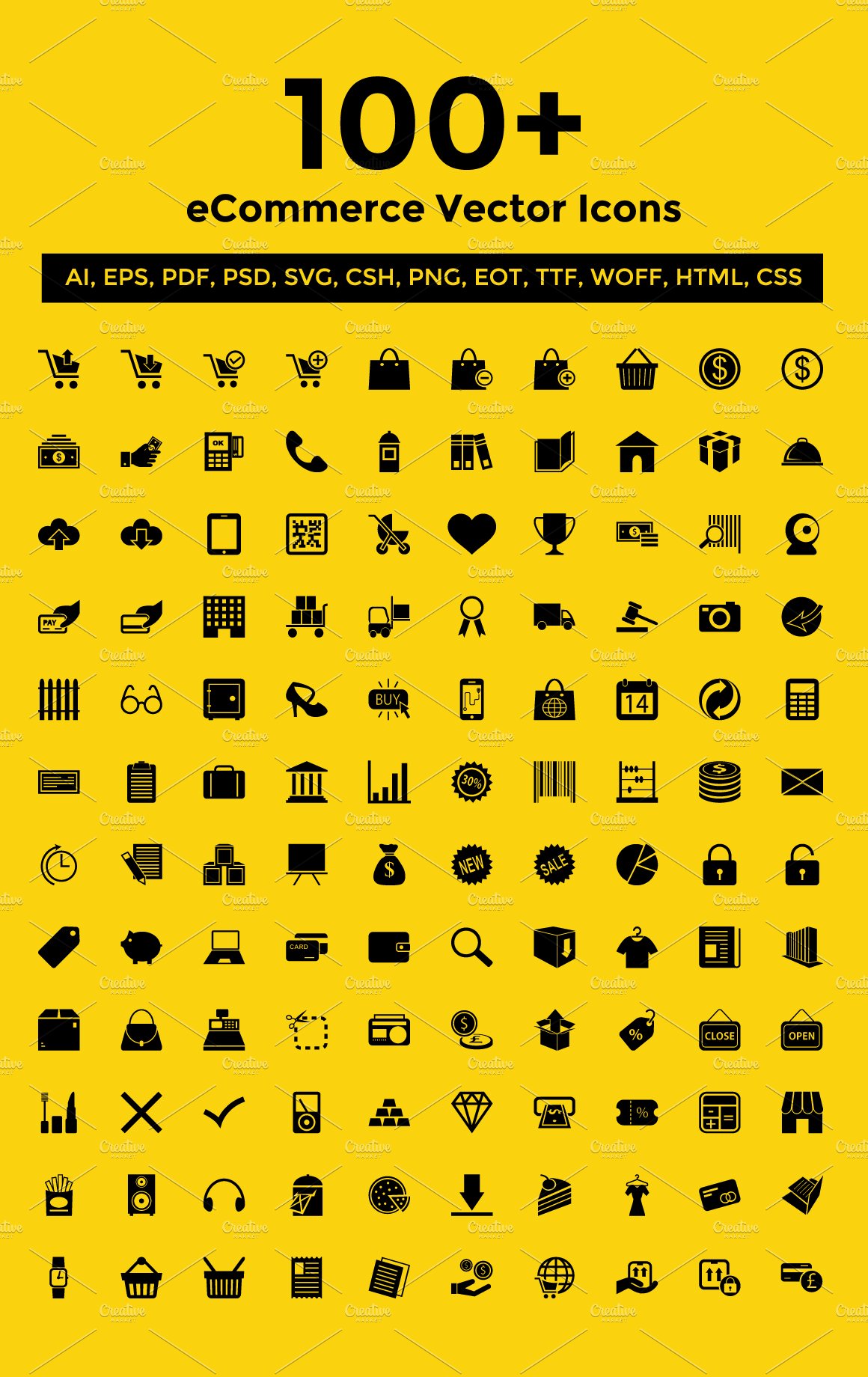 100+ eCommerce Vector Icons Pack cover image.