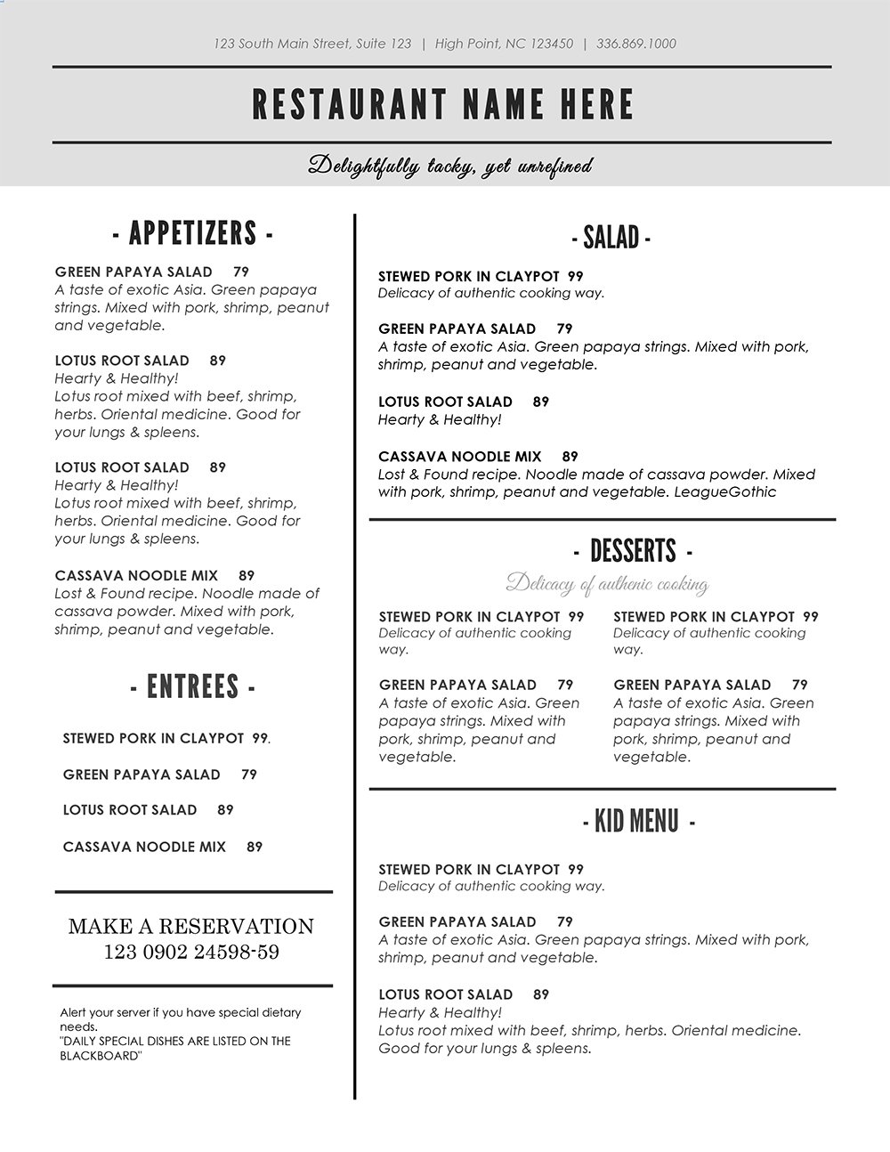 edit able food menu template 307