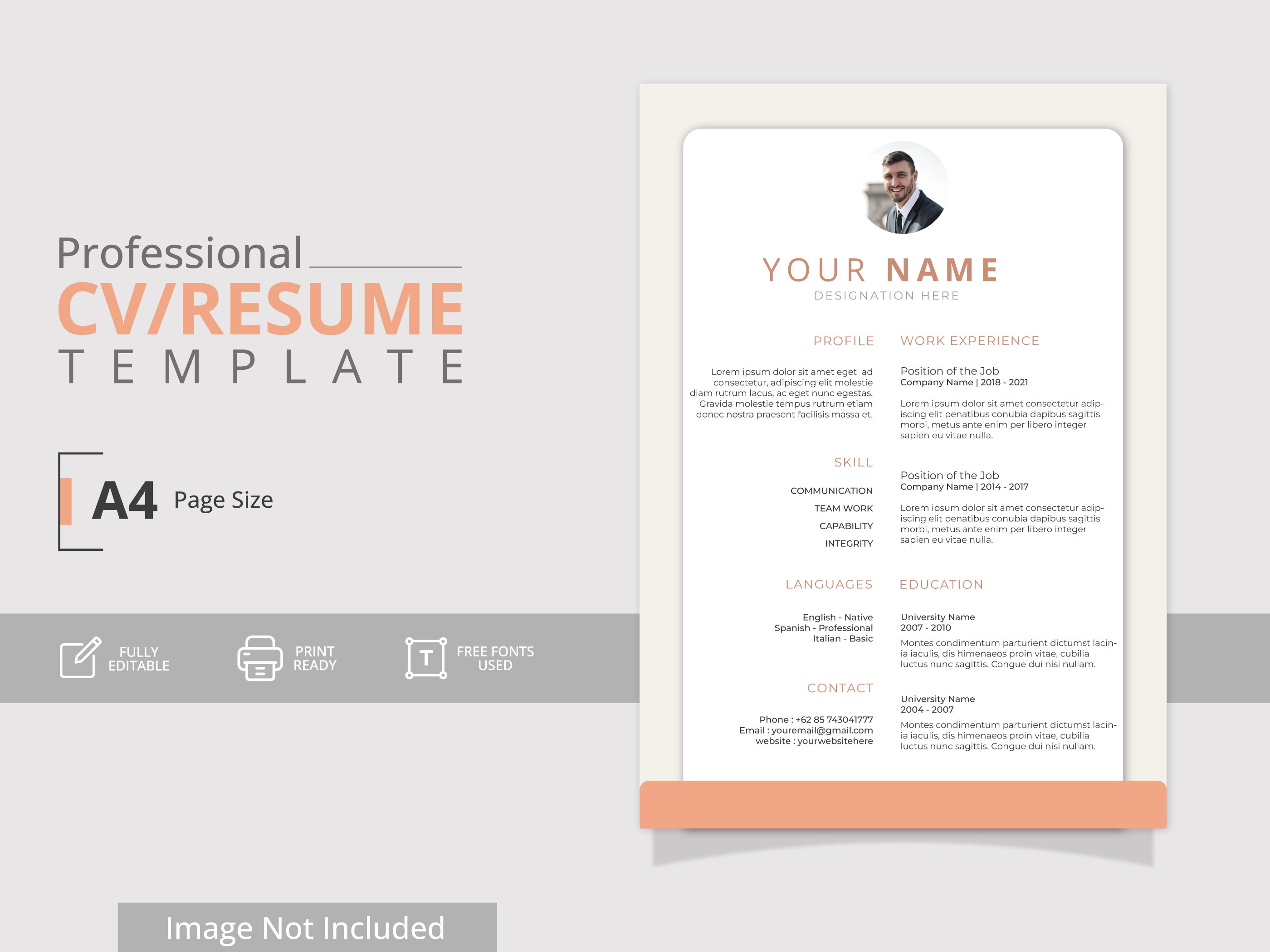 Editable Print Ready CV or Resume cover image.