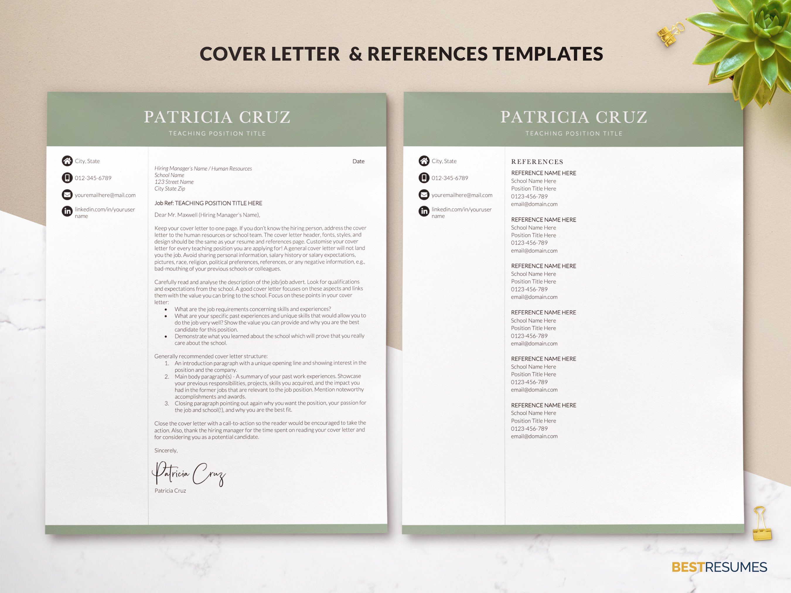 editable teacher resume template cover letter references page patricia cruz 939