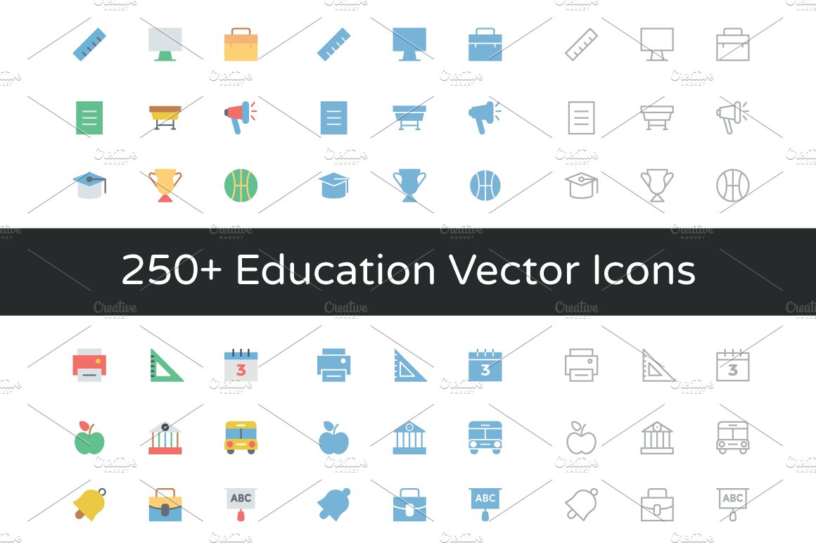 250+ Education Vector Icons cover image.