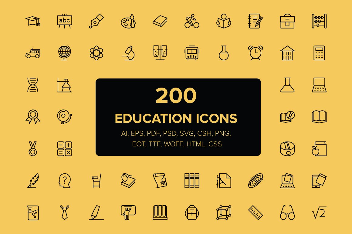 200 Education Icons cover image.