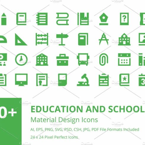 250+ Education Material Design Icons cover image.