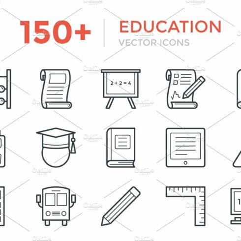 150+ Education Vector Icons cover image.