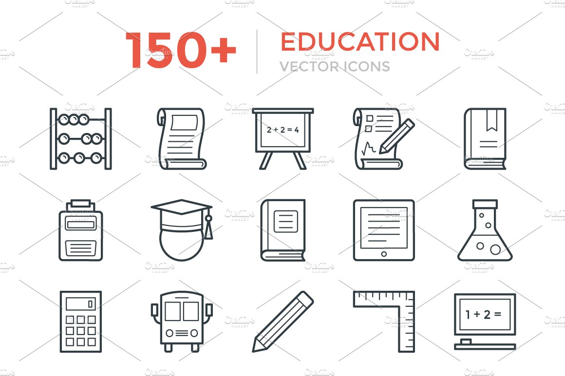 150+ Education Vector Icons cover image.