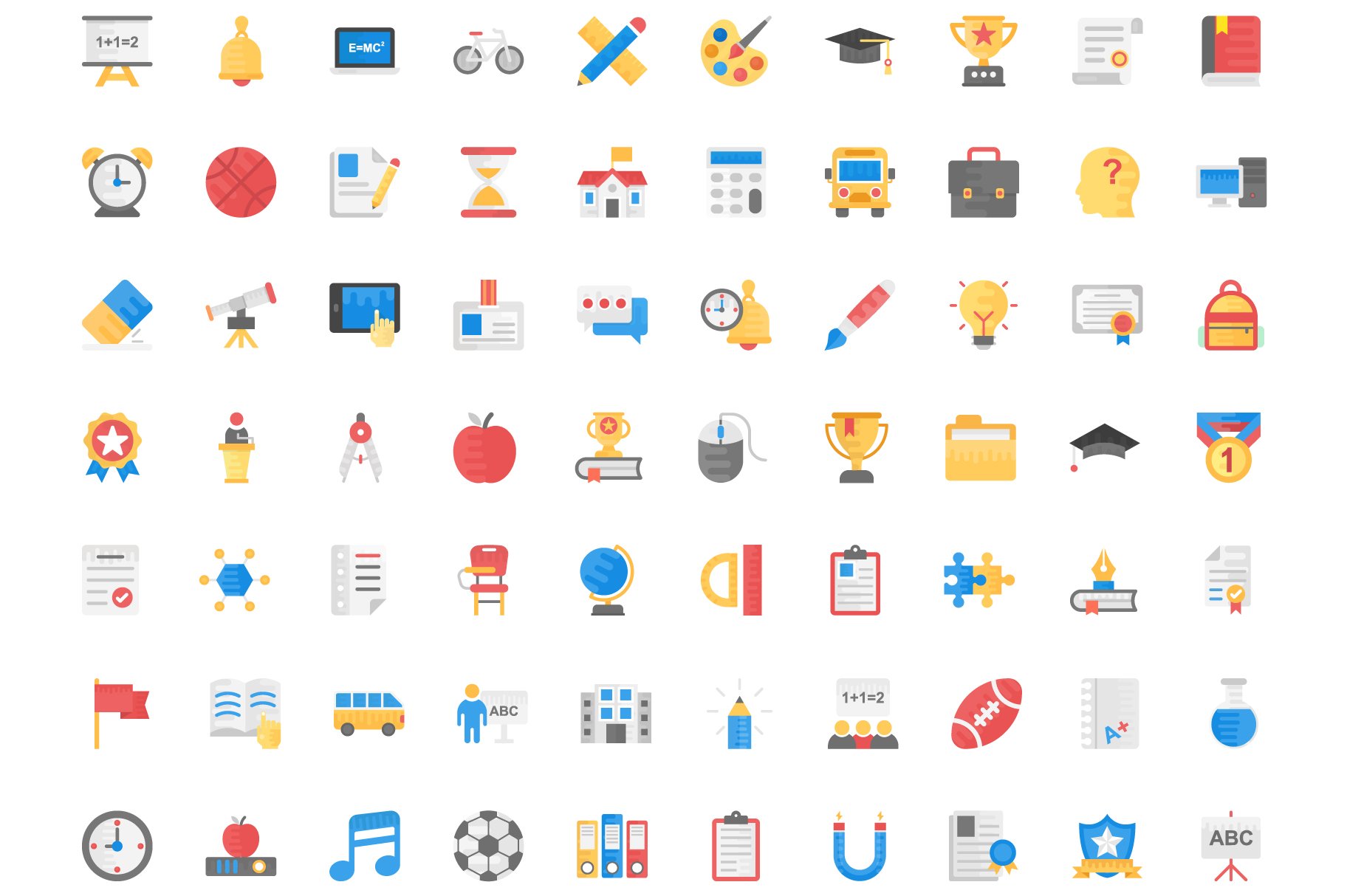 140 Education and School Flat Icons preview image.