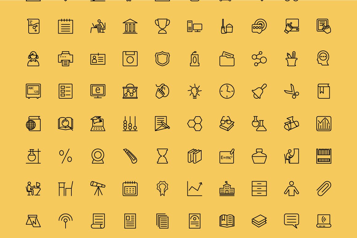 200 Education Icons preview image.