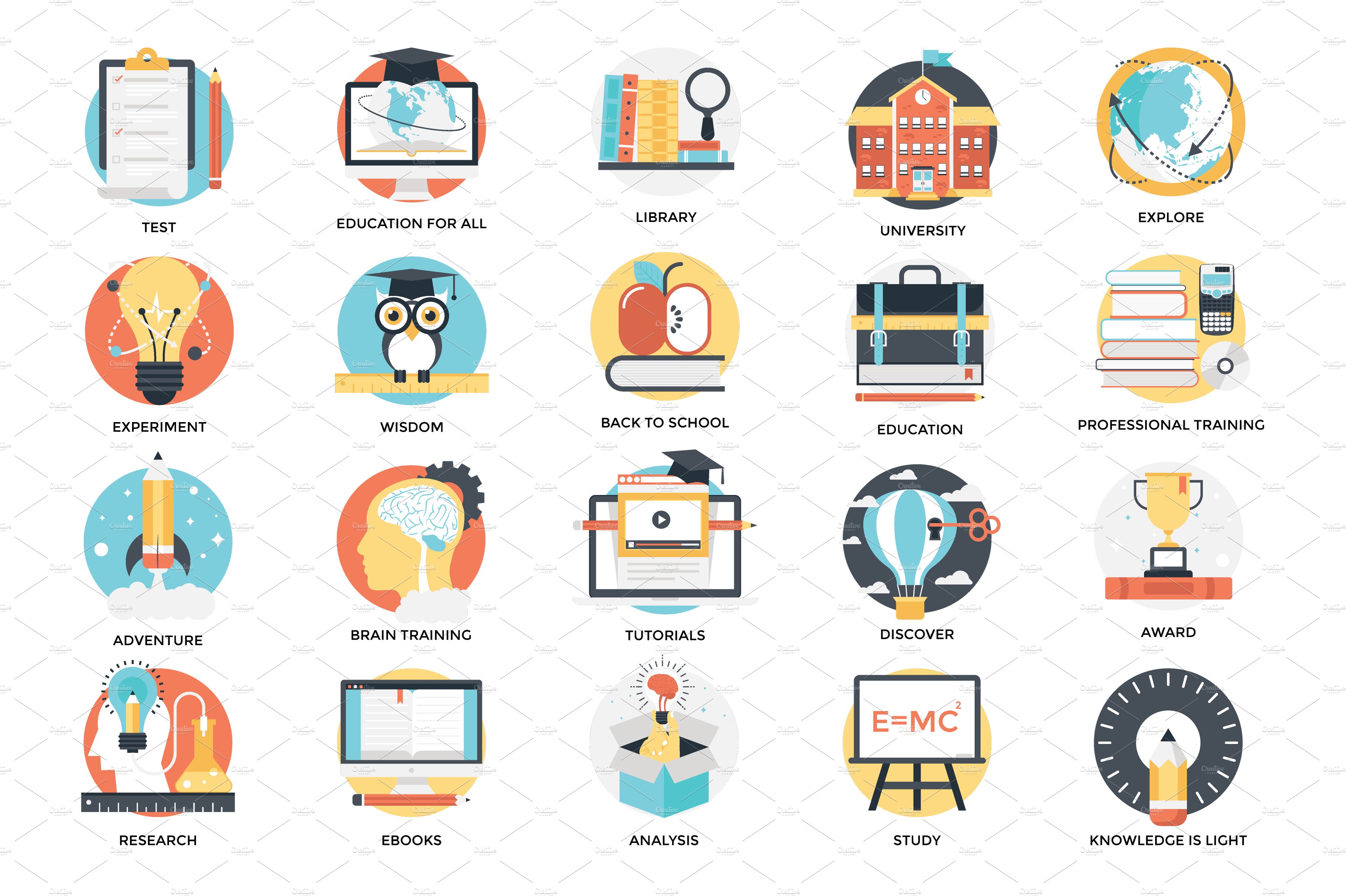 175 Flat Education Icons preview image.