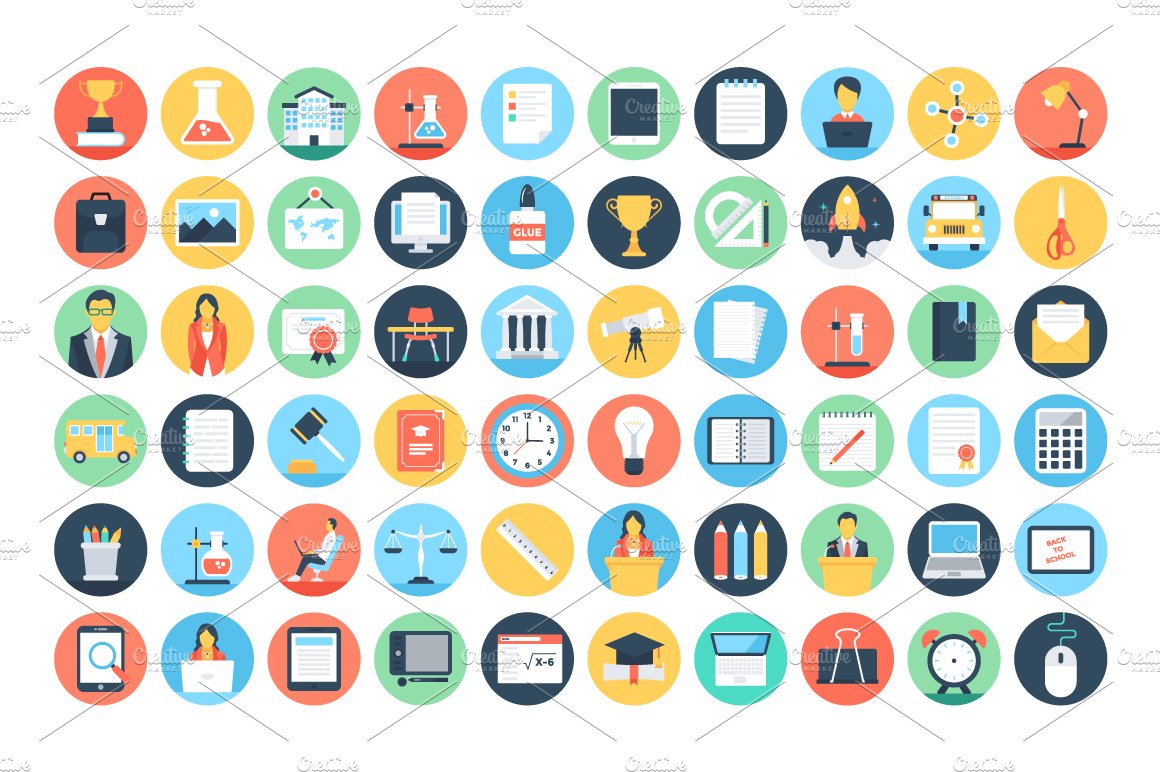 125+ Flat Education and School Icons preview image.