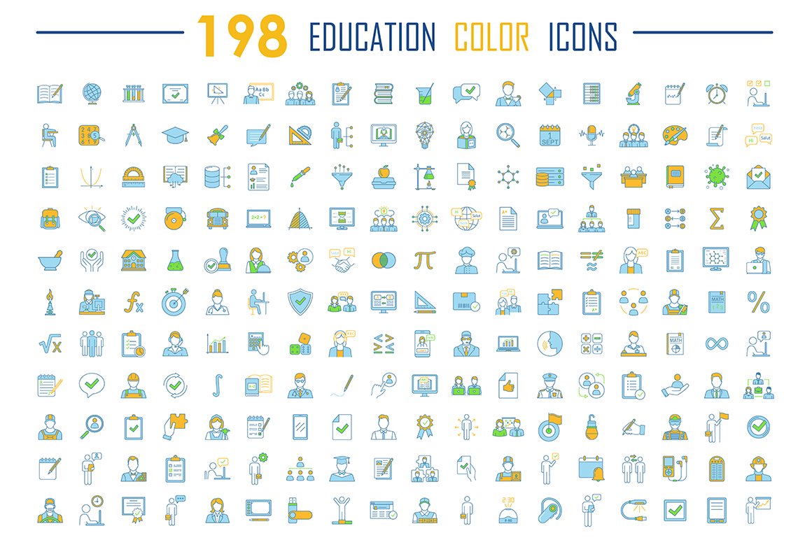 Education color icons big set cover image.
