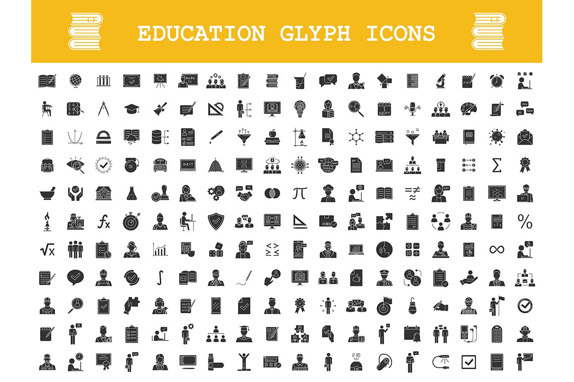 Education glyph icons big set cover image.