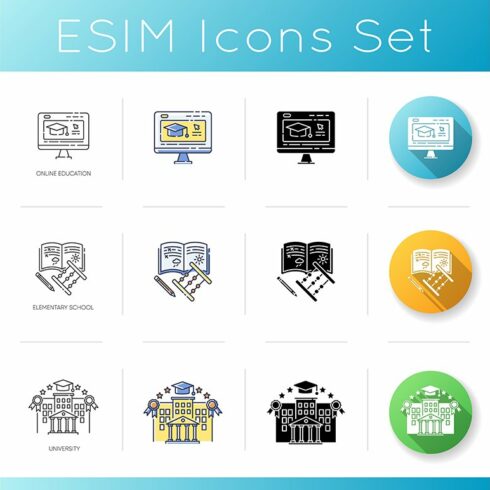 Education system icons set cover image.