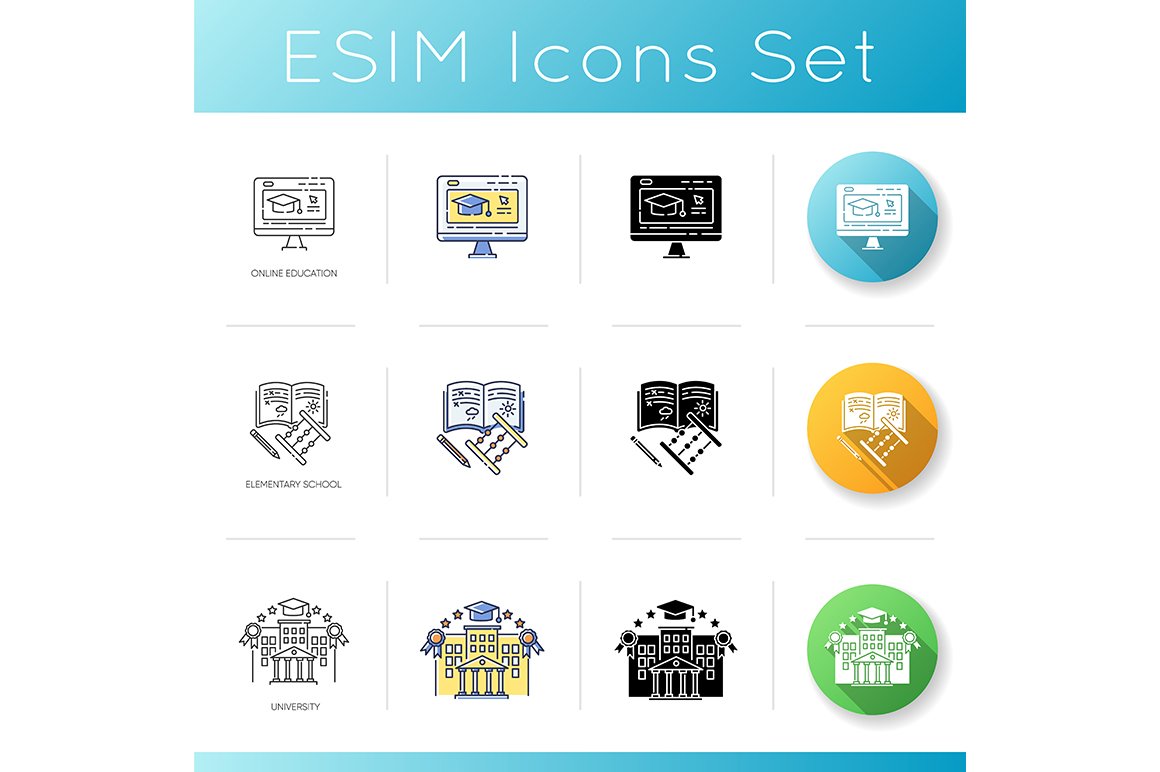 Education system icons set cover image.