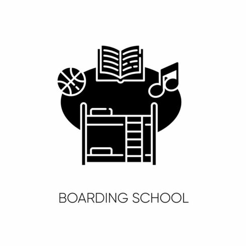 Boarding school black glyph icon cover image.