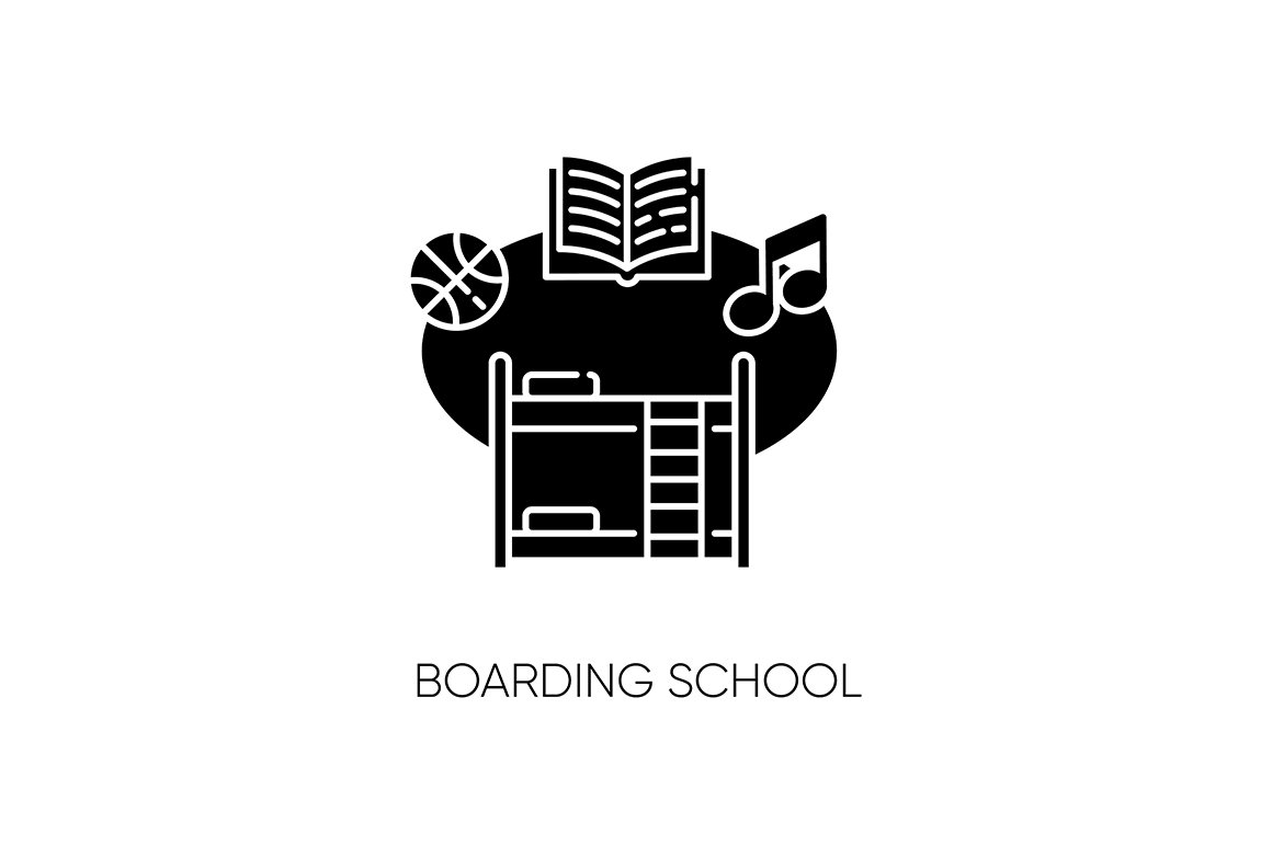 Boarding school black glyph icon cover image.