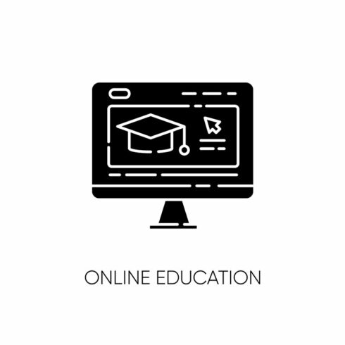 Online education black glyph icon cover image.