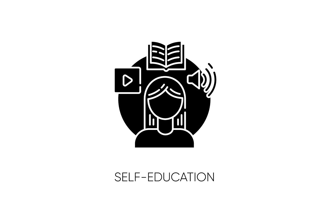 Self education black glyph icon cover image.