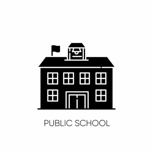 Public school black glyph icon cover image.