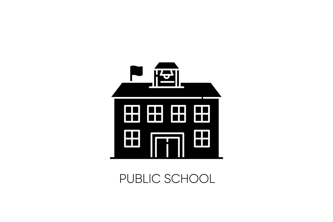 Public school black glyph icon cover image.
