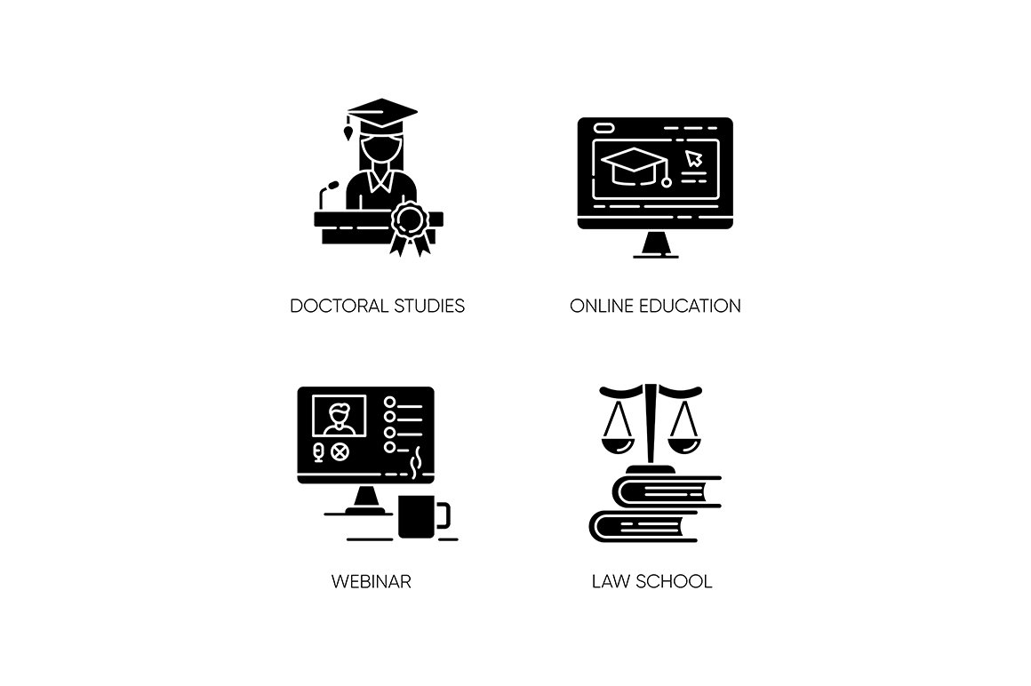 Modern higher education black icons cover image.