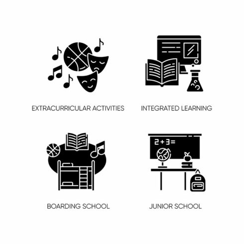 Primary education black glyph icons cover image.