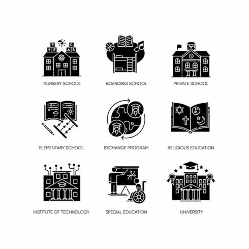 Academic education black glyph icons cover image.