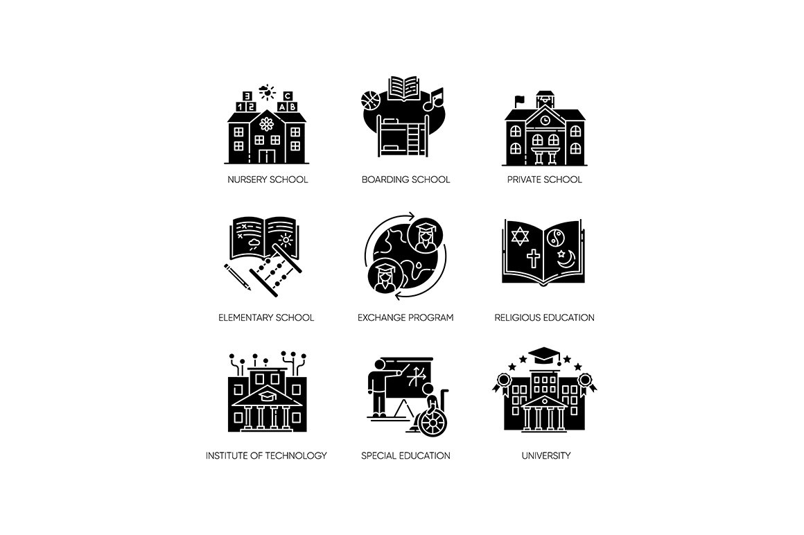 Academic education black glyph icons cover image.