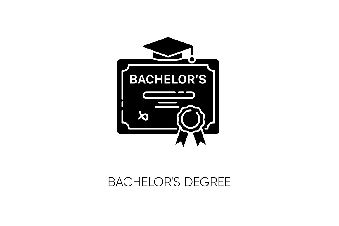 Bachelors degree black glyph icon cover image.