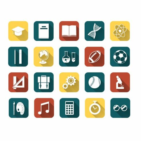 Set of colored flat education icons cover image.