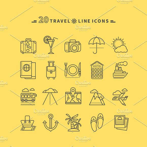 Set of Outline Travel Icons preview image.