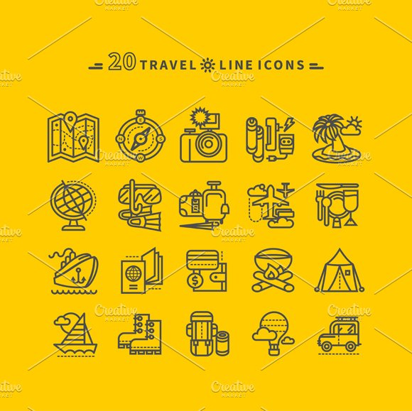 Set of Black Travel Icons preview image.