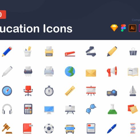 Education Icons in Flat Style cover image.
