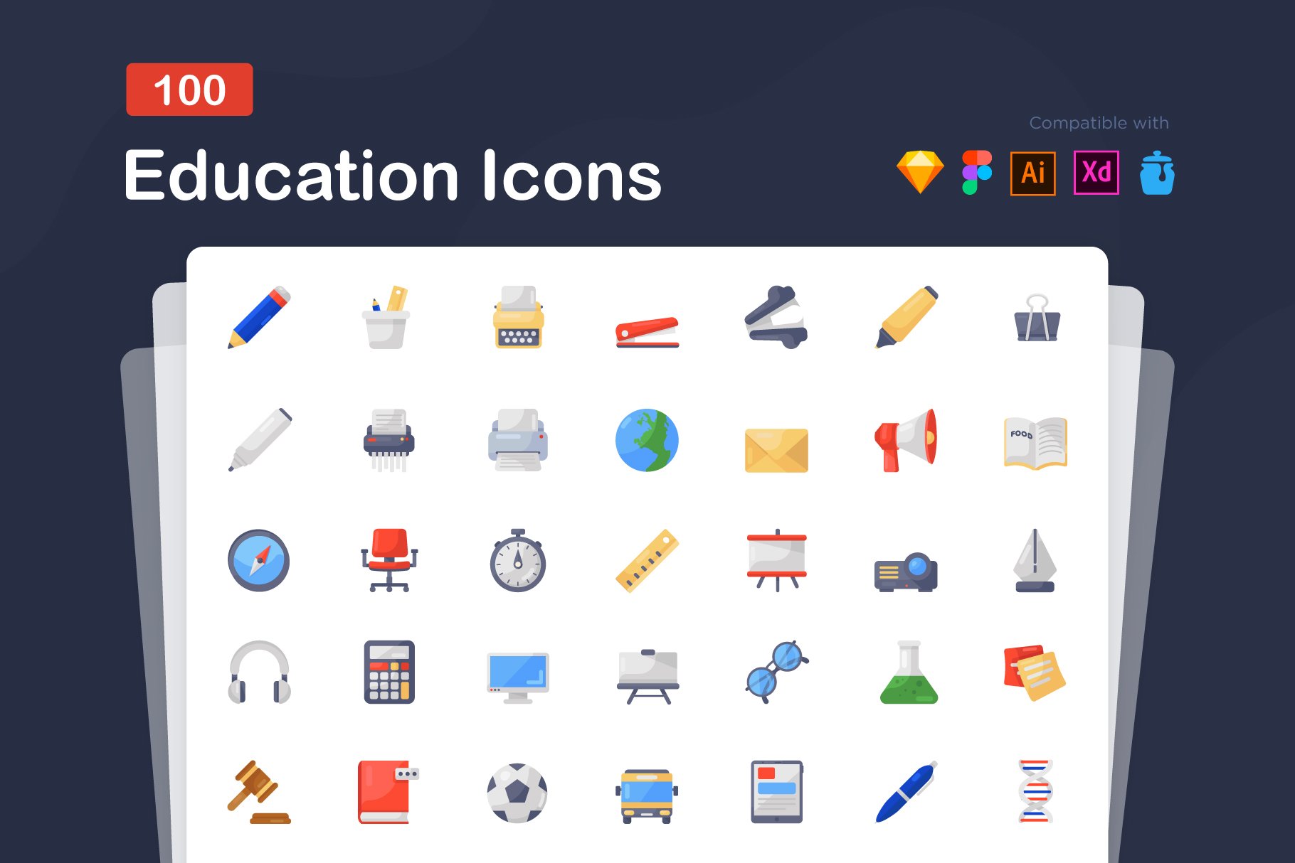 Education Icons in Flat Style cover image.