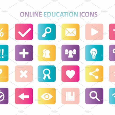 Set of online education icons cover image.