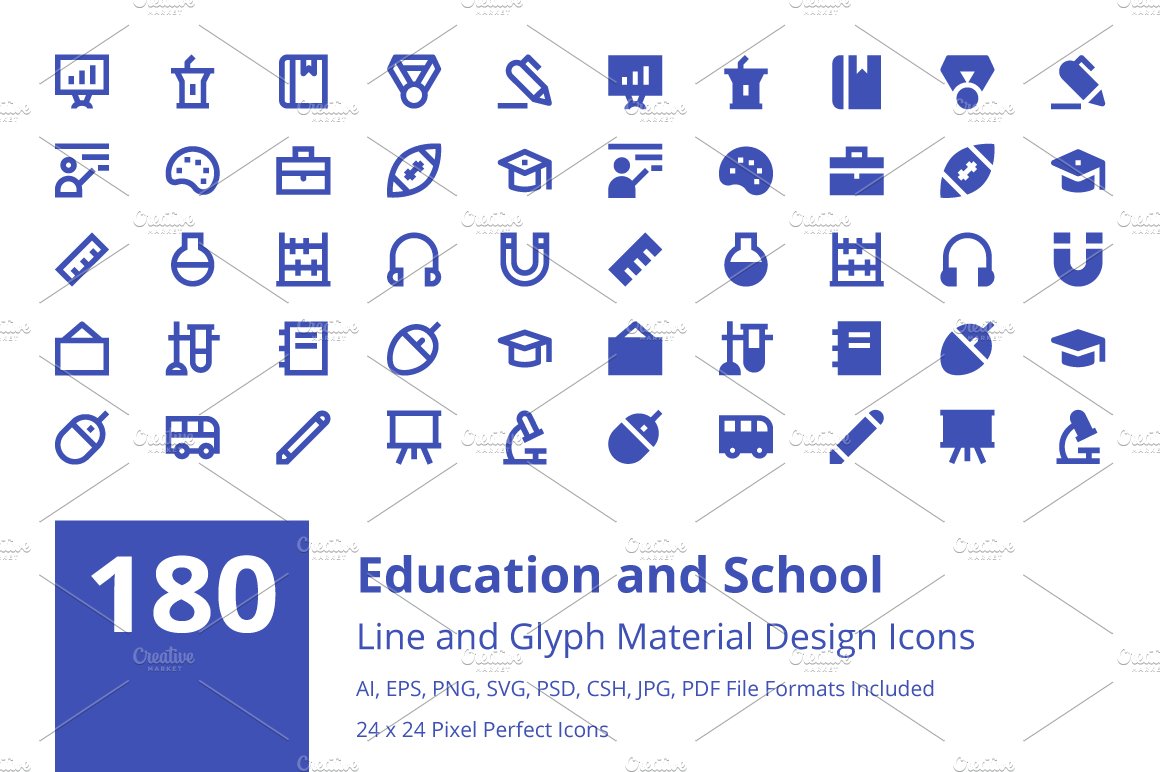 Material Education and School Icons cover image.