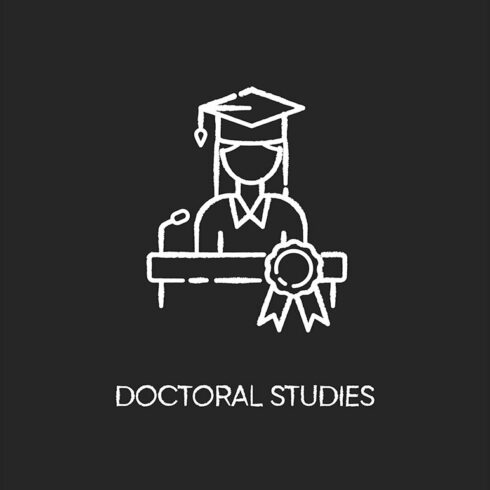 Doctoral studies chalk white icon cover image.