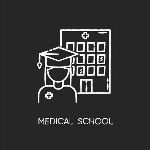 Medical school chalk white icon cover image.