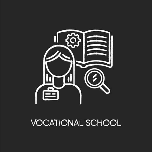 Vocational school chalk white icon cover image.