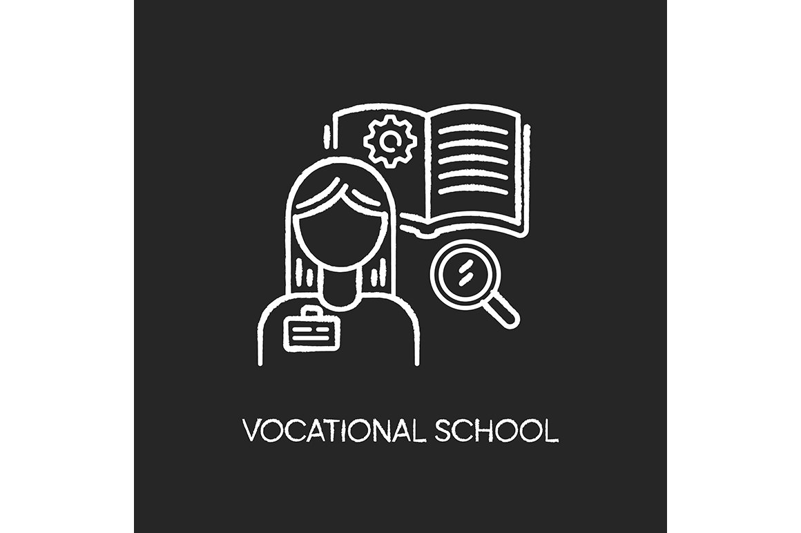 Vocational school chalk white icon cover image.