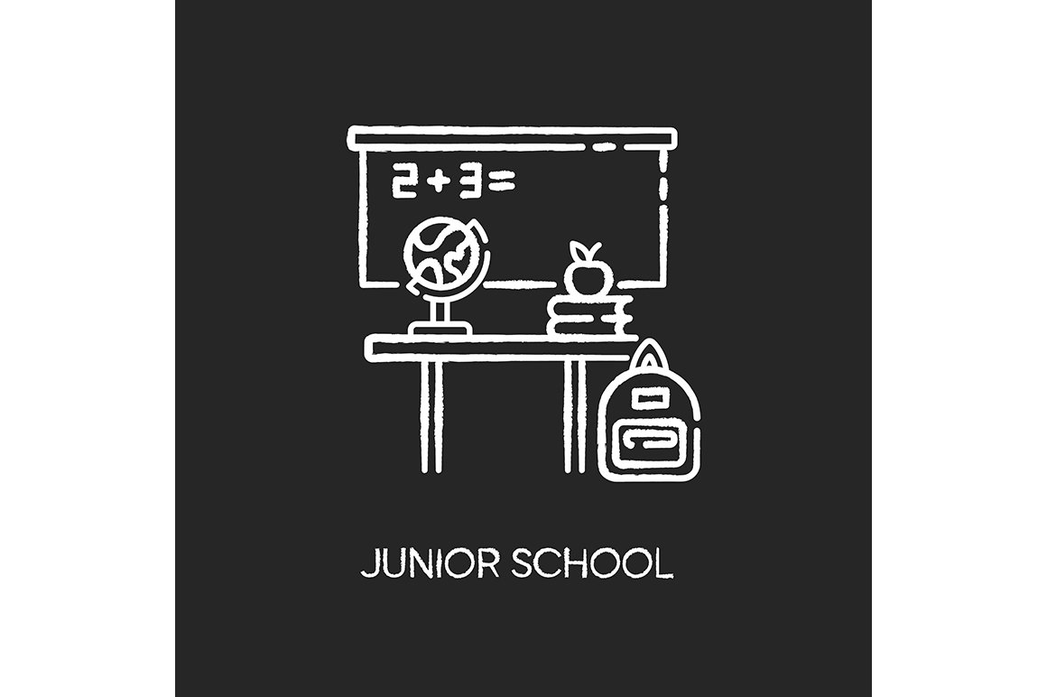 Junior school chalk white icon cover image.