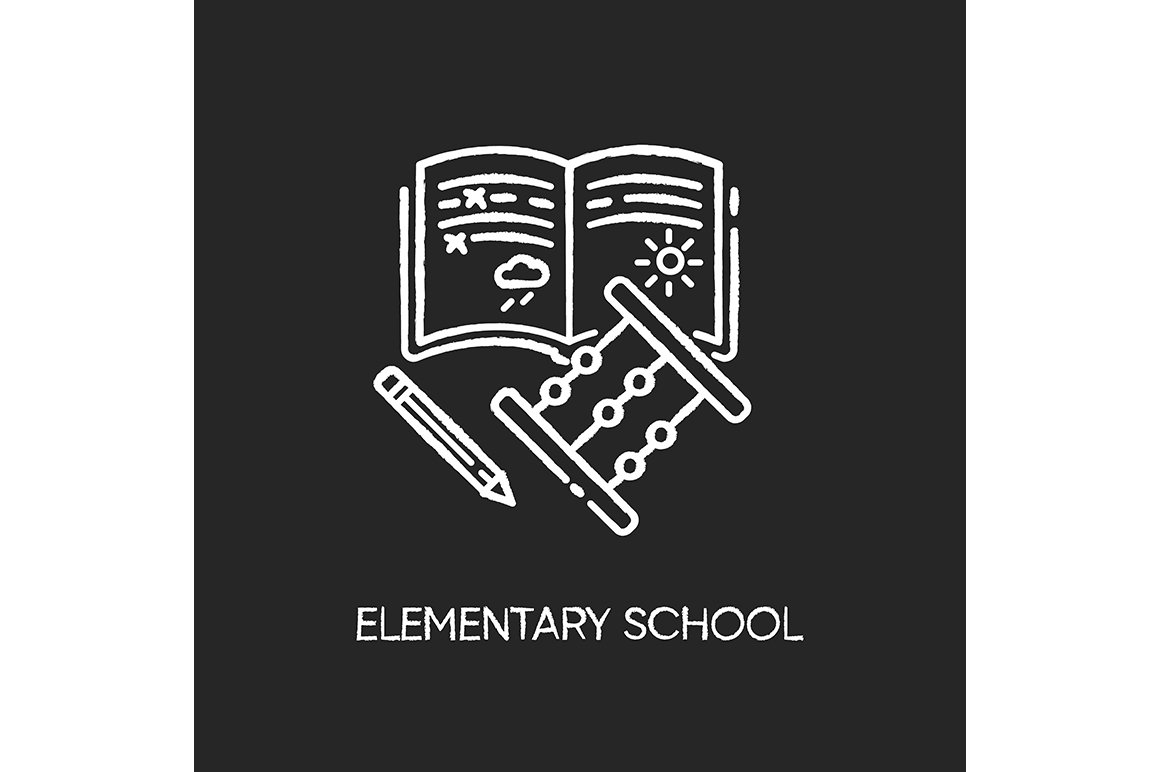 Elementary school chalk white icon cover image.