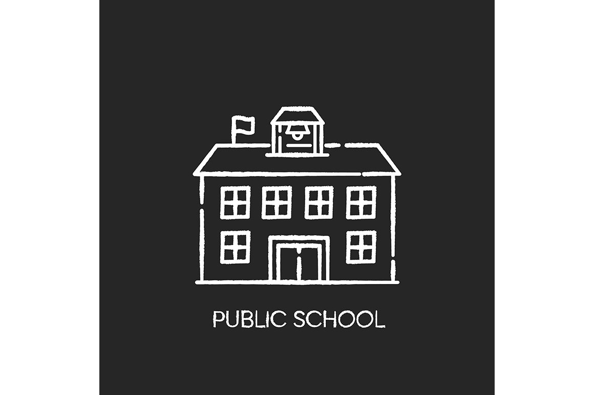 Public school chalk white icon cover image.