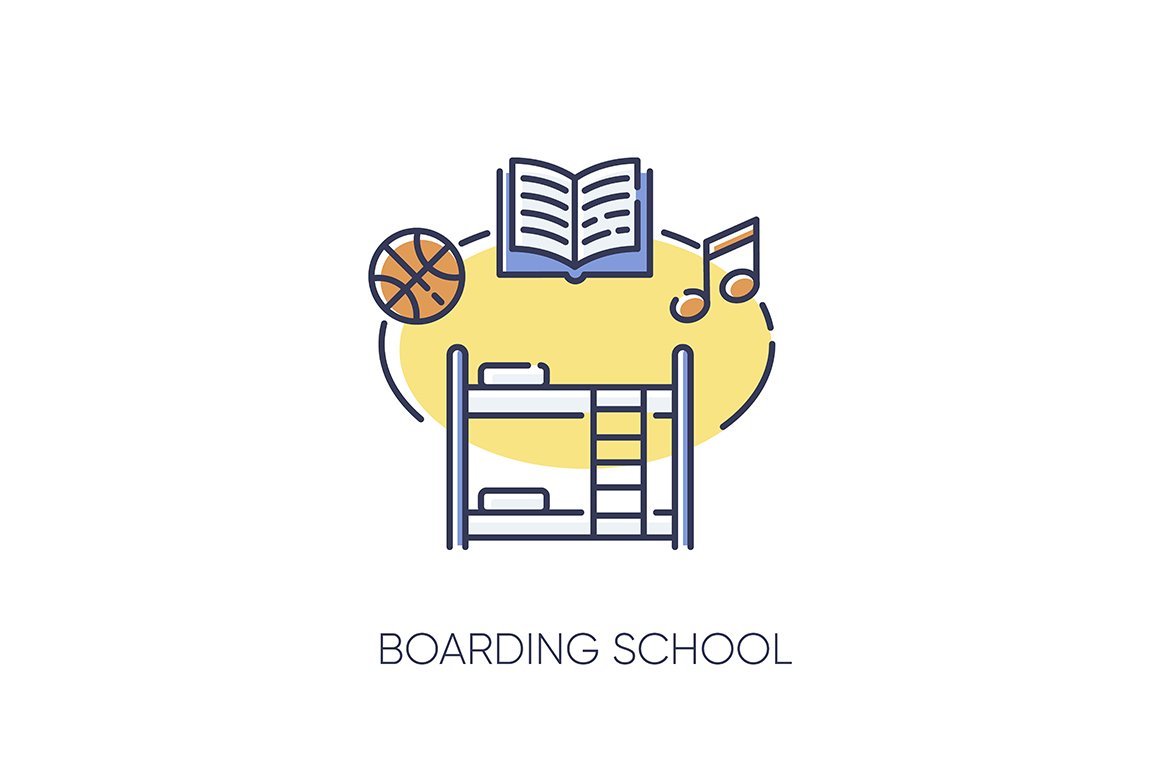 Boarding school RGB color icon cover image.