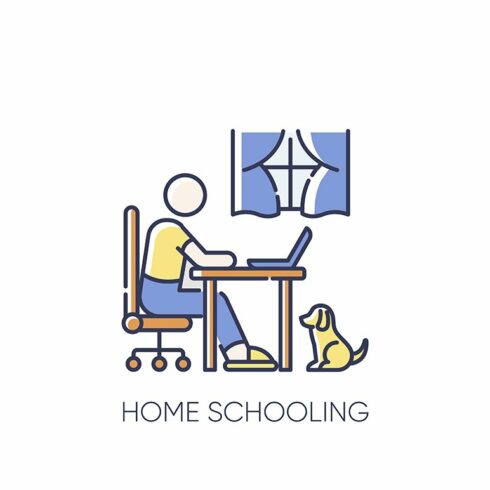 Home schooling RGB color icon cover image.