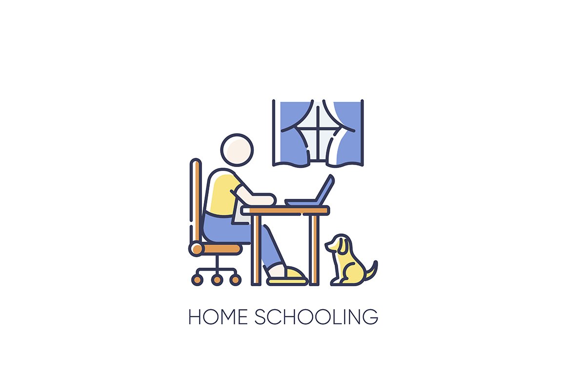 Home schooling RGB color icon cover image.