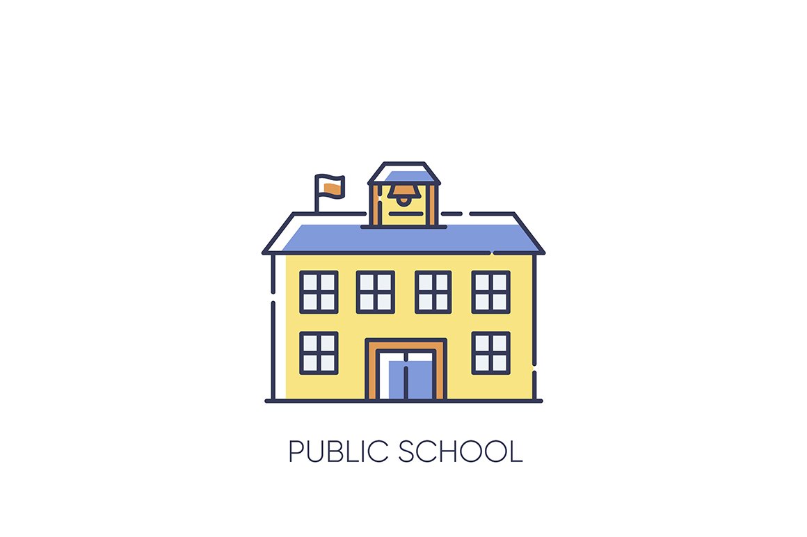 Public school RGB color icon cover image.