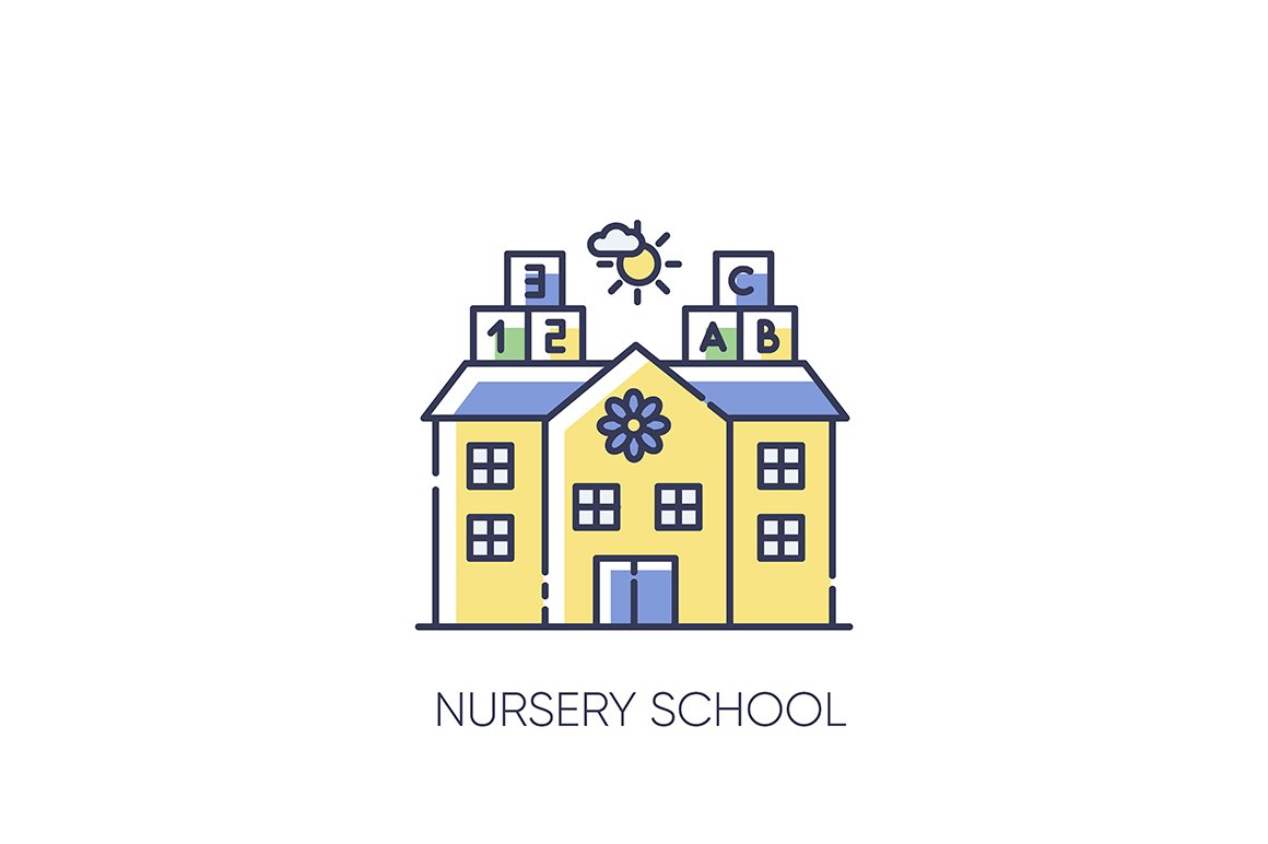 Nursery school RGB color icon cover image.