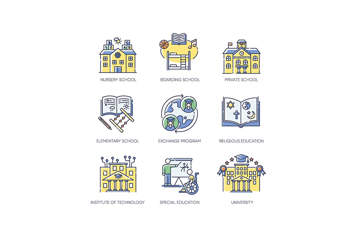 Academic education RGB color icons cover image.